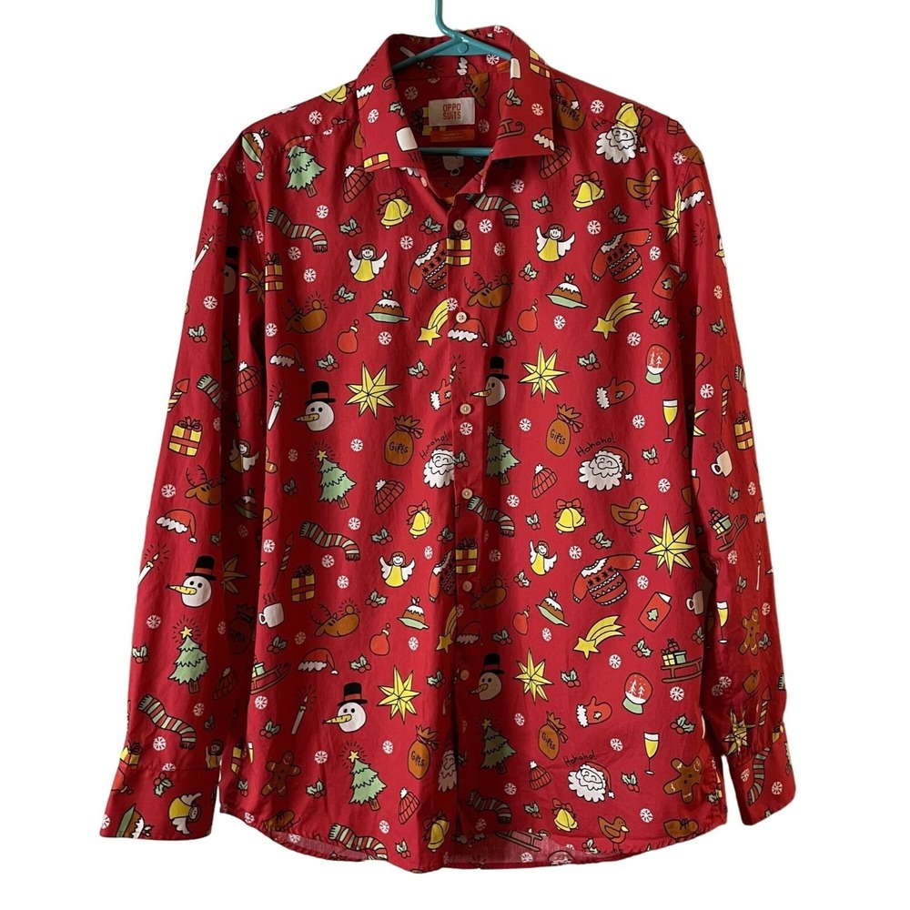 OppoSuits Mens XL Button Down Shirt Red Christmas Doodle‎ Holiday Tailored Fit
